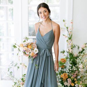 Revelry Hannah Chiffon Faux Wrap Dress - Size 8 - Sage